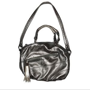 NWOT B. Makowsky Silver Leather Tassel Purse Bag
